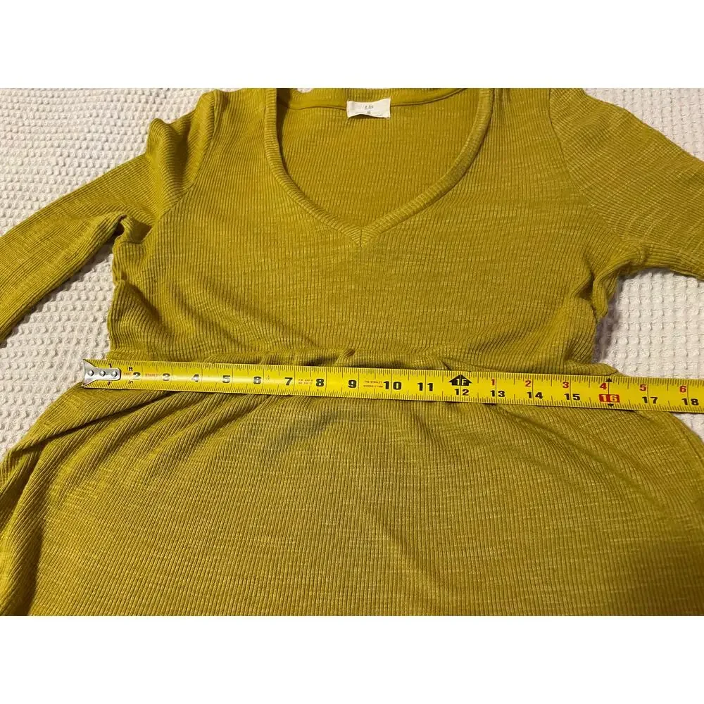 Anthropologie T.La V Neck Ribbed Babydoll Long Sleeve Top Citron Yellow Green XS - Picture 5 of 15
